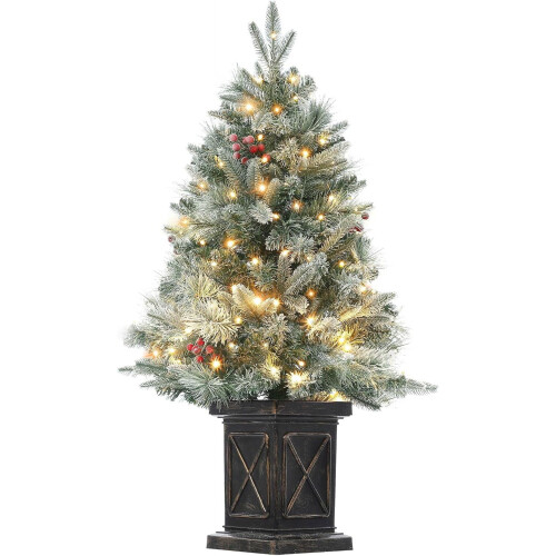 4.5 ft pre-lit snow flocked artificial Christmas tree 108