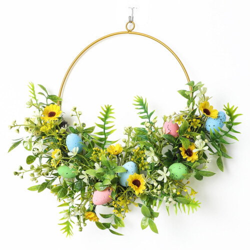 16-inch Easter Wreath with Sunflowers and Spring Flowers
