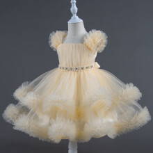 (Champagne color, 110cm) Children's cake tutu princess dress birthday party performance costume dress