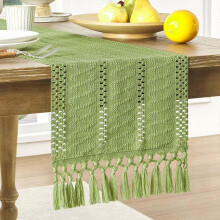 Camino de mesa de macramé estilo bohemio, algodón y poliéster, 30 x 228 cm.