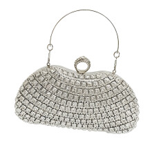 Nylon Party Purse With Rhinestones Design Shoulder Bag-Silver