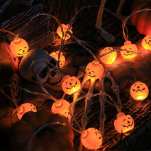 Luzes de cordão em formato de abóbora, 10 LEDs laranja, para uso interno/externo.