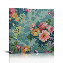 Blommig vintage väggkonst i canvas med inramad kant