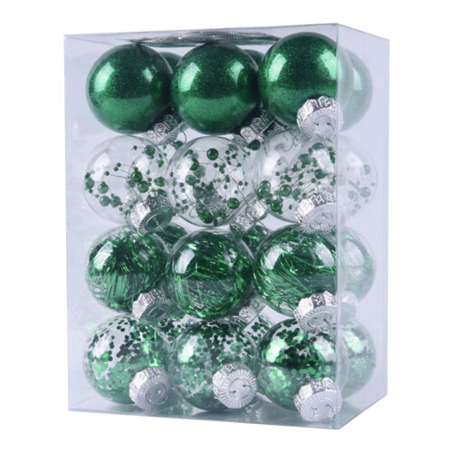 Green Plastic Christmas Tree Ornaments, 24 pcs, 6 cm