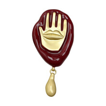 Wunderschöne Emaille-Hand mit Lippennadel,-rötlichbraun