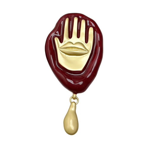 Wunderschöne Emaille-Hand mit Lippennadel,-rötlichbraun