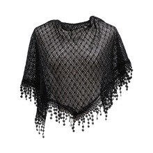 Châle ajouré bohème pour femmes et filles, motif tissé,-Noir