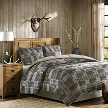 Woolrich geruite dekbedset, kaki bruin, microvezel