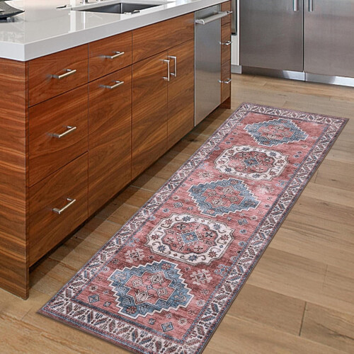 2x6 ft Washable Runner Rug Pink Low-Pile Non-Slip