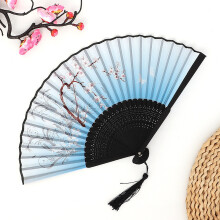 Chinese Silk Folding Fan with Floral Hollow Design & Tassel