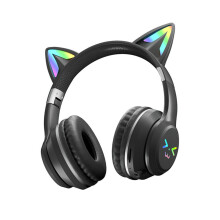 Casque audio pour enfants avec micro, lumières LED et oreilles de chat, Bluetooth, sans fil, carte TF, prise audio 3,5 mm, pliable, ave