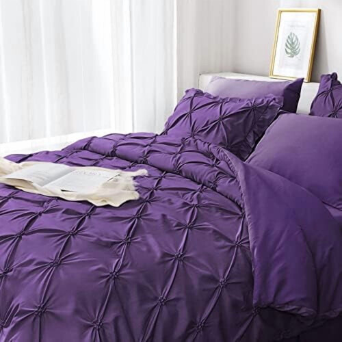 7-Piece Queen Purple Comforter Set with Sheets and Ruffled