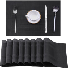 Black-Frame Placemats Set of 8 – PVC Vinyl Woven