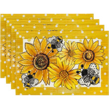 Sunflower bee polka dot placemats set of 4 12x18 inch