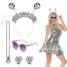 Fascia per capelli a palla da discoteca retrò per Halloween, costume per feste e travestimenti.
