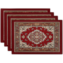 Boheemse rode placemats met bloemenprint van linnen, 4 stuks, 12x18 inch