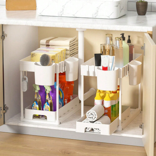 Under Sink Storage Organizer, 2-Tier Pull-Out Rack