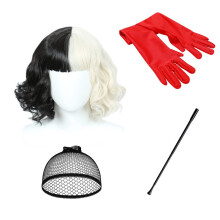 (Set 1) Set maschera di Halloween e parrucca di Crudelia – Mascherata in bianco e nero