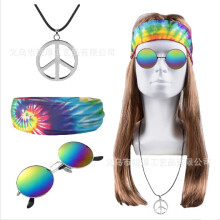 (Set 6) Parrucca hippie rock vintage marrone per Halloween, parrucca da uomo per costumi di scena.