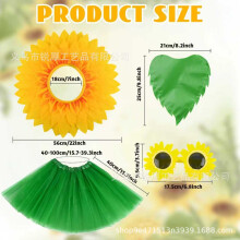 (Set 3) Set da ballo di Halloween con girasoli: grembiule, occhiali, corona e gonna di tulle gialla.