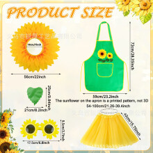 (Sunflower Set) Set da ballo di Halloween con girasoli: grembiule, occhiali, corona e gonna di tulle gialla.