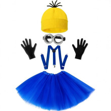 (Royal Blue) Set di cappello, guanti, occhiali, gonna in tulle e cinturino da Minion per Halloween, ideale per adulti.