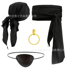 (Black Pirate Set) Set di 4 pezzi composto da occhiali da sole hippie, orecchini e collana piatta.