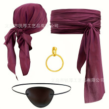 (Wine Red Pirate Set) Hippie solglasögon med örhängen och platt halsband, 4-delat set