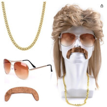 (Set 1) Parrucca hippie rock vintage marrone per Halloween, parrucca da uomo per costumi di scena.