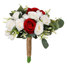 Buquê de noiva artificial – Flores de seda vermelhas e brancas