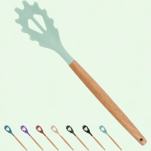 Garfo de silicone para espaguete com cabo de madeira