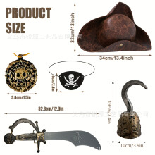(Set 20) Halloween Pirate Costume Set: Pendant Eye Mask, Headscarf, Earrings, Captain Jack Bracelet & Skull Props