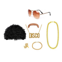 (Set 5) Parrucca hippie rock vintage marrone per Halloween, parrucca da uomo per costumi di scena.