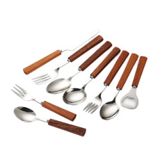 Japanese Square Handle Stainless Steel & Rosewood Steak Knife Fork Spoon Set 24pc Western Dining Cake Dessert Utensils