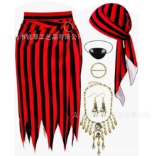 (Set 8) Set costume da pirata per Halloween: maschera con pendente, foulard, orecchini, bracciale di Capitan Jack e accessori a forma di teschio.
