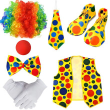 (Set 9) Set completo da costume da clown per adulti per Halloween, ideale per palcoscenico, feste e spettacoli – Accessori inclusi per uomo e donna.