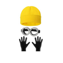 (Three-piece set) Set di cappello, guanti, occhiali, gonna in tulle e cinturino da Minion per Halloween, ideale per adulti.