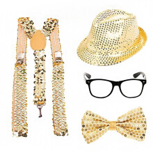 (Set 1) Set di gioielli da discoteca anni '70: orecchini, collana e bracciale in metallo con paillettes per donna.