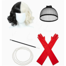 (Five-piece set) Set maschera di Halloween e parrucca di Crudelia – Mascherata in bianco e nero