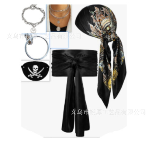 (Pirate Set) Set di 4 pezzi composto da occhiali da sole hippie, orecchini e collana piatta.