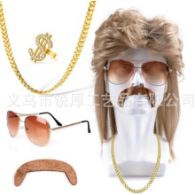 (Set 10) Parrucca hippie rock vintage marrone per Halloween, parrucca da uomo per costumi di scena.