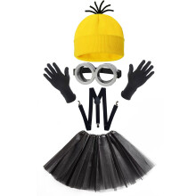(Black) Set di cappello, guanti, occhiali, gonna in tulle e cinturino da Minion per Halloween, ideale per adulti.