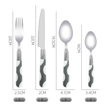 (Gray-white) Food-Grade Stainless Steel 4-Piece Knife Fork Spoon Set for Western Dining, Steak Fruit Dessert Utensils with Plastic Handles, Portable