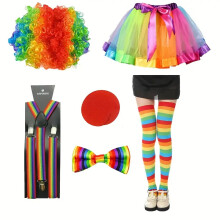 (Set 10) Halloween Adult Clown Costume Set for Stage, Party & Performance – Men & Women Accessories Included