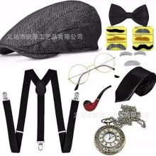 (Set 2) Set di cappelli vintage in stile Gatsby britannico: cilindro da gangster e cappello ottagonale per feste da ballo da uomo.
