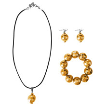(Golden Set) Set retrò anni '70/'80 composto da cappello ottagonale e occhiali con paillettes e orecchini geometrici in lega di alluminio.