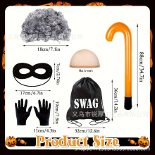 (Set) Set costume da ladro per Halloween: borsa di tela, calzini lunghi, cappello nero, guanti e maschera per gli occhi.