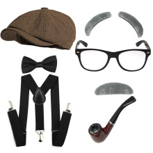 (Brown Beret Set) Set di cappelli vintage in stile Gatsby britannico: cilindro da gangster e cappello ottagonale per feste da ballo da uomo.