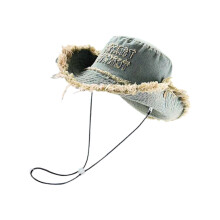 Retros Styles Distressed Denims Fisherman Hat Wide-Light Blue