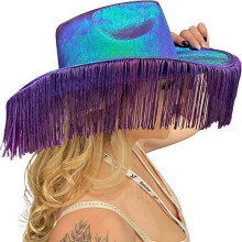 (Light Purple) Western fargerik dusk cowboyhatt, festrosa fluorescerende brem